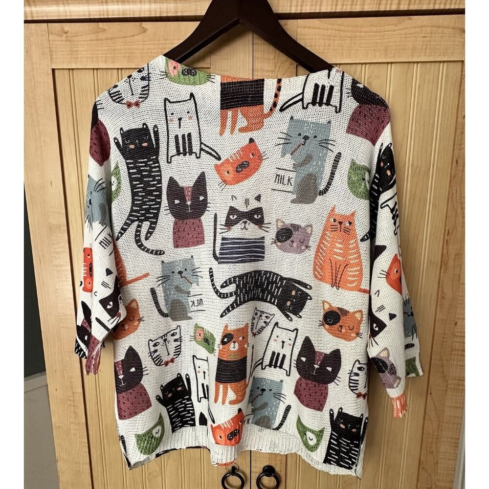 Yolly Italy Lightweight Knit Summer Sweater Dolman Top Kitty Cat Lady Artsy Sz? - Picture 5 of 7
